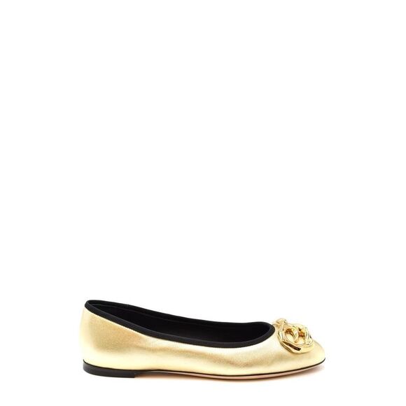 Giuseppe Zanotti Gold Leather SlipOn Flats Women Ballet Flats